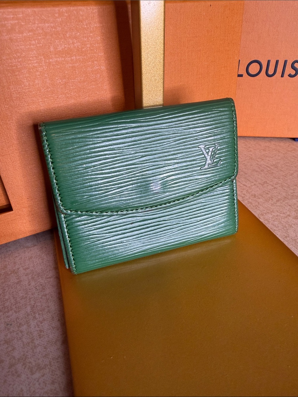Louis Vuitton Green Epi Leather Small Fold Wallet Card Holder